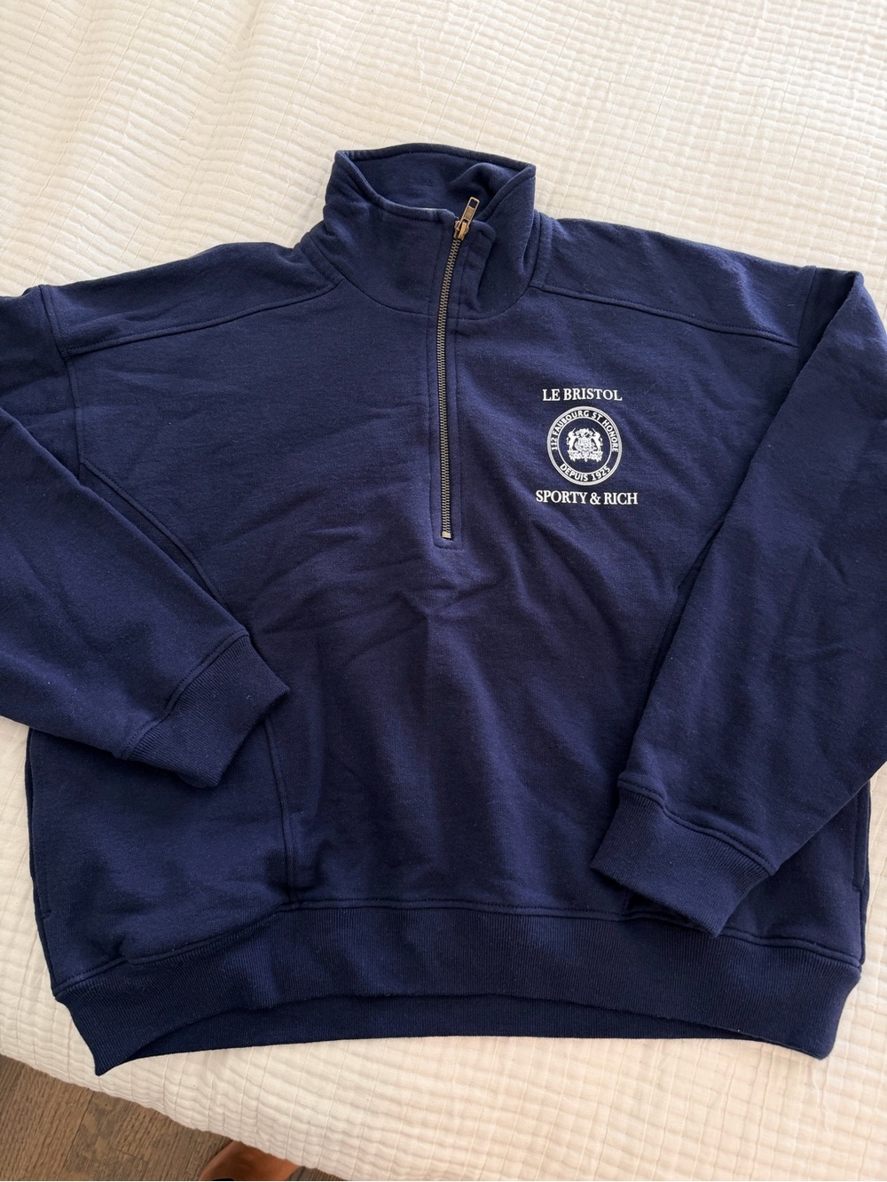 Sporty & Rich Navy Quarter-Zip Sweatshirt “Le Bristol”